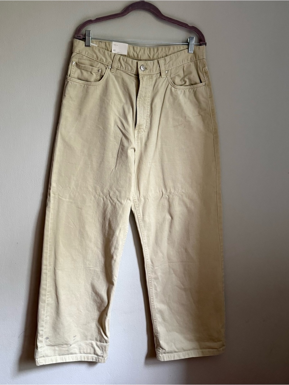 NWT Zara Men’s Pants Beige Size US 42 USA 32 Baggy Fit Mid Wast Dropped Straight